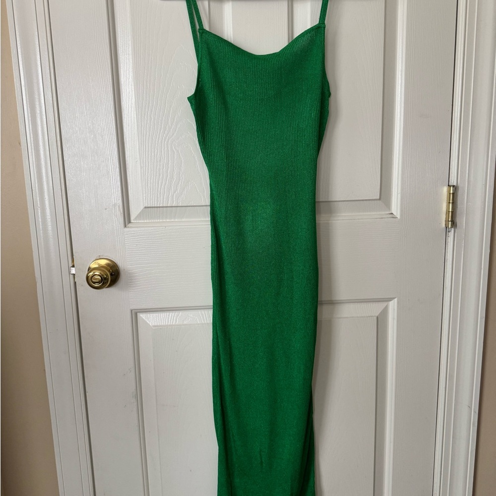 Zara Sheer Ribbed Green Midi Dress